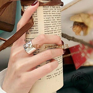 S925純銀食指戒指女士潮流簡約光面寬邊素銀指環女性配件飾品【木屋雜貨】
