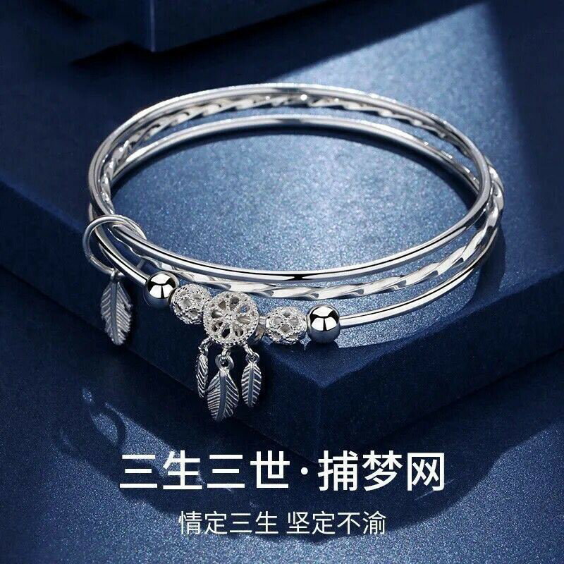 【現貨】新款捕夢網S999純銀手鐲女生高階感羽毛三圈手環首飾批發新中式【北歐家居生活】