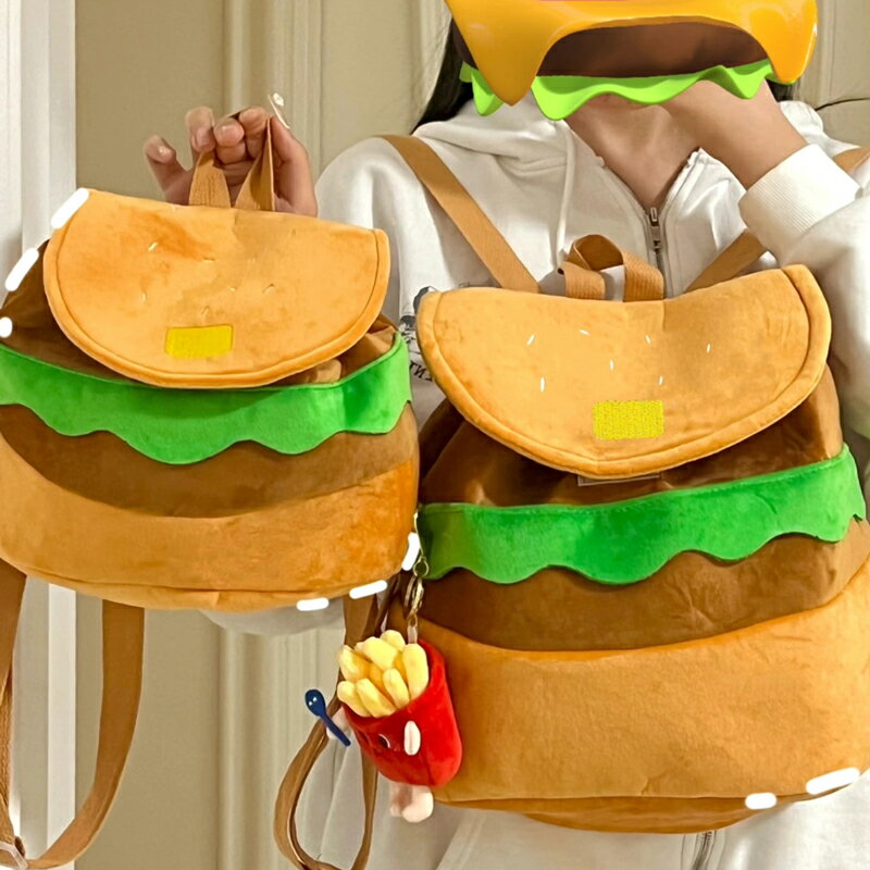 同款漢堡雙肩包可愛卡通學生小背包大容量校園雙肩背包女