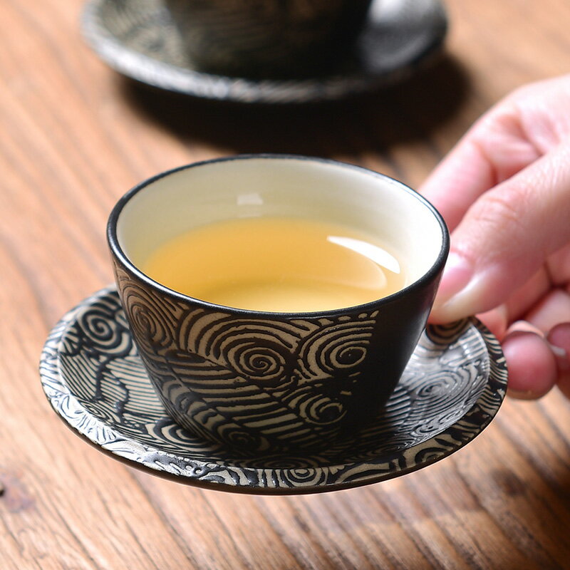 陶福氣 黑禪風陶瓷茶杯 創意絲綢之路功夫茶具黑釉品茗杯主人杯