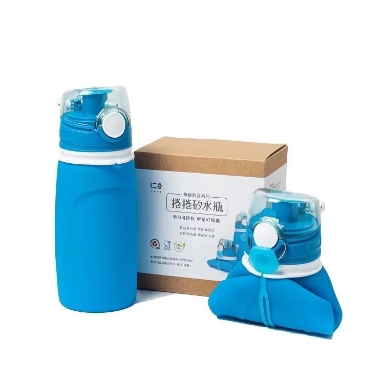 【仁舟淨塑】水壺 / 隨行杯 / 環保水瓶 捲捲矽水瓶-湛海藍 550ml