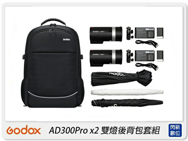 搶券最高折233｜Godox 神牛 AD300 PRO x2 雙燈後揹包套組 雙燈 閃光燈 外拍燈(AD300PRO,公司貨)【CUBE卡最高10%回饋】
