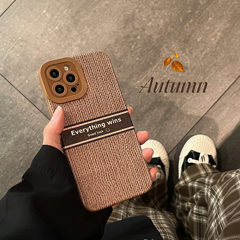 ins秋冬棕色毛衣紋適用iphone13/12promax蘋果11手機殼iphonex矽膠xsmax皮紋xr復古8plus女款全包防摔套