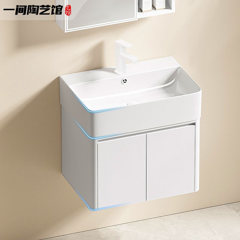 免運 浴室櫃 洗手盆 極簡風小戶型窄小洗手盆蜂窩太空鋁洗臉盆浴室柜組合圓角陶瓷一體特惠/開立發票 全館8折H0915