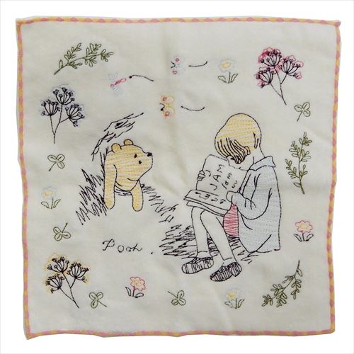 大賀屋 日貨 小熊維尼 刺繡 手帕 方巾 小毛巾 毛巾 迪士尼 Disney POOH 維尼 正版 J00015321