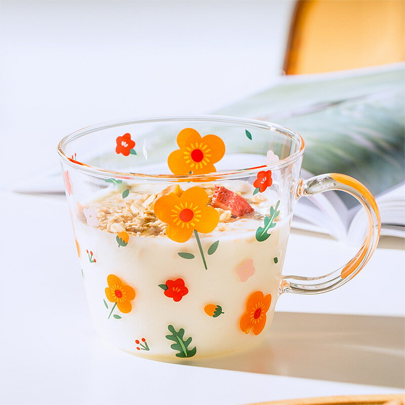 玻璃杯家用可微波早餐燕麥杯牛奶杯帶把可愛水杯女夏季杯子ins風