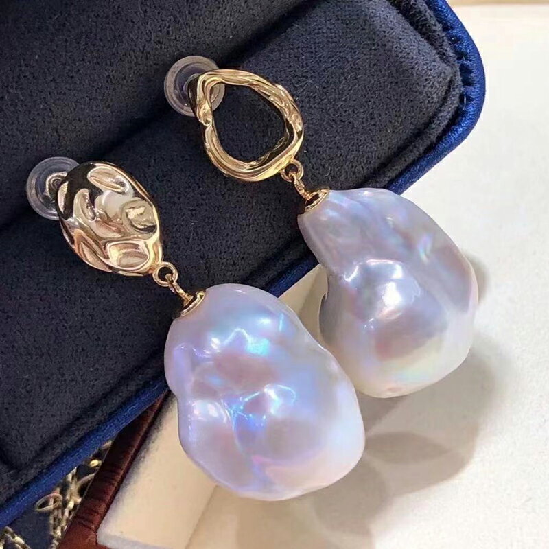 DIY珍珠小配件 S925純銀耳釘空託 異形巴洛克銀耳環配10-13mm圓珠