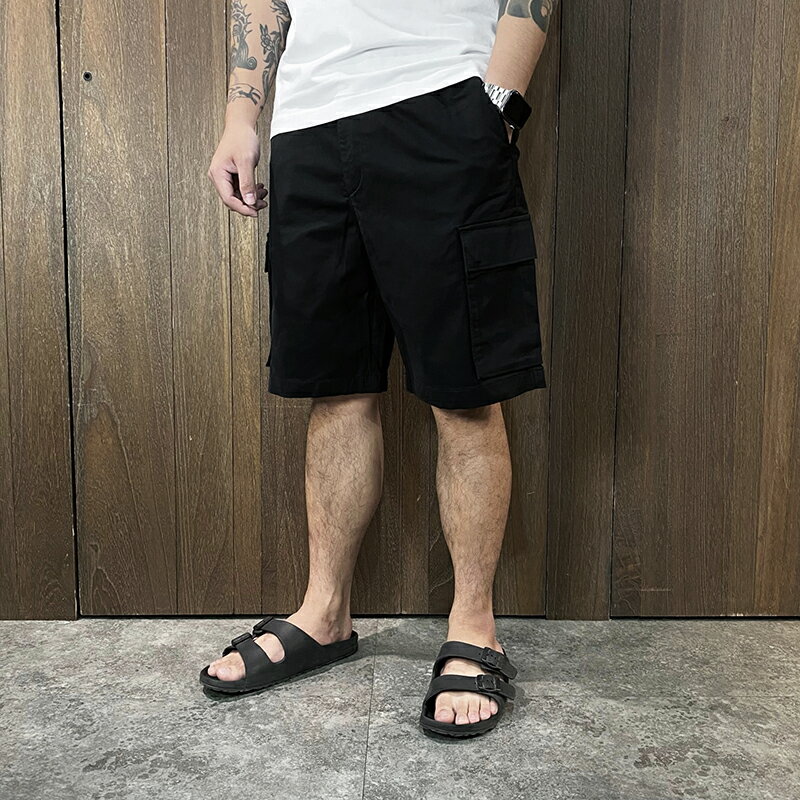 美國百分百【全新真品】Calvin Klein 工裝短褲 棉質 鬆緊 休閒 男款 CK 素面 logo 黑色/卡其 DE63