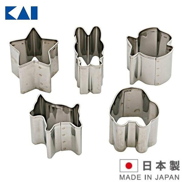 asdfkitty*日本製 貝印 304不鏽鋼模型5入-汽車 星星 小狗 金魚 小兔-餅乾模 蔬菜壓模 起司切模