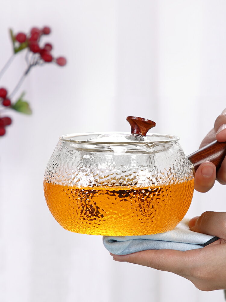 唐豐側把茶壺玻璃單壺家用電熱黑茶專用煮茶壺過濾透明功夫泡茶A