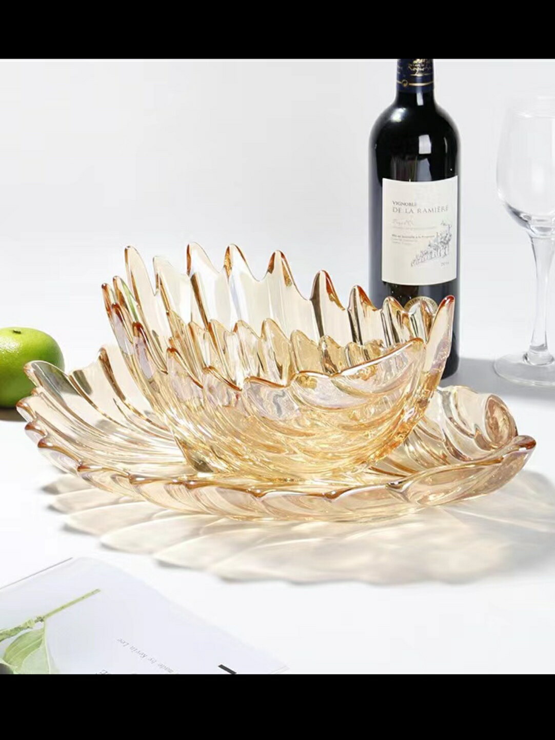 歐式創意樹葉水晶玻璃水果盤家用客廳糖果盤子高級感高檔會議盤子