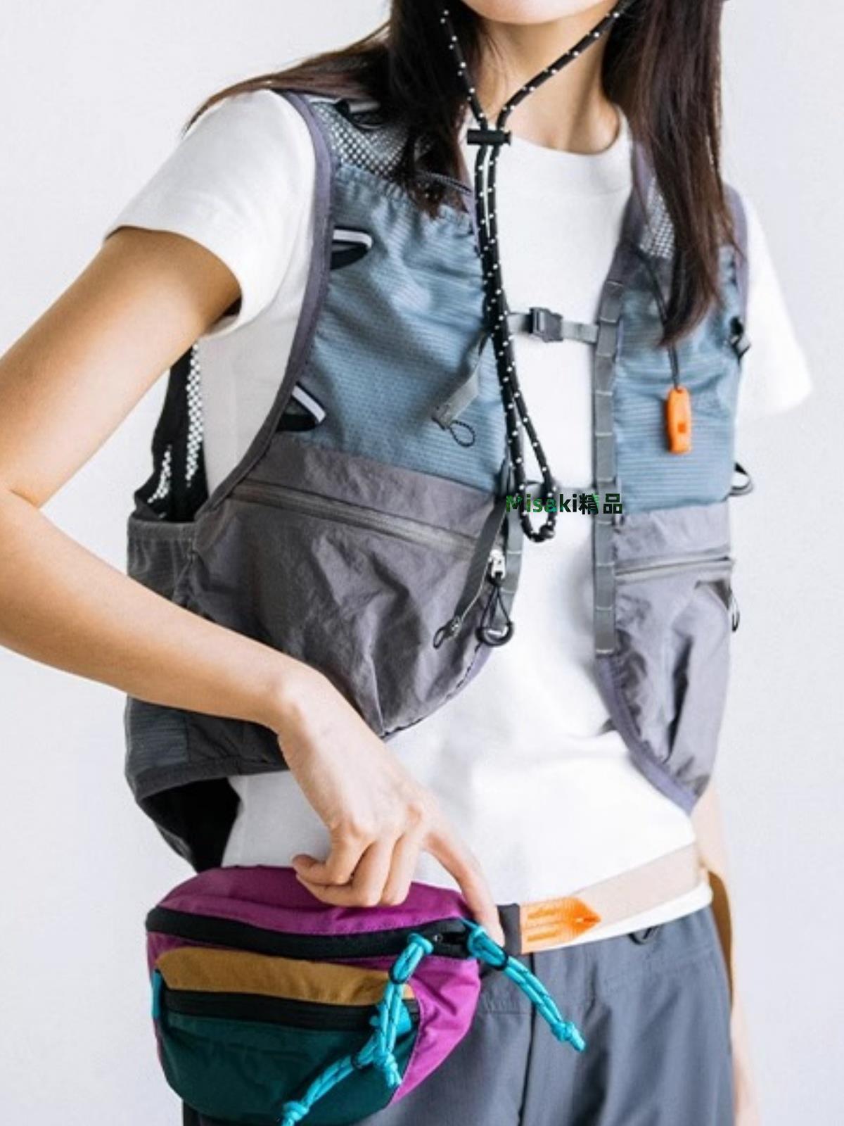 戶外運動多功能跑步透氣馬甲男女街潮大口袋機能工裝網眼背心坎肩-Misaki精品