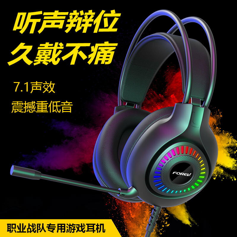 頭戴式有線耳機FVG96舒適耳罩重低音炫酷RGB發光電競游戲頭戴耳機425