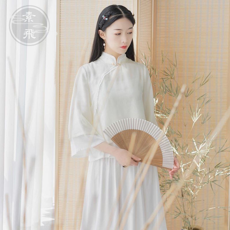素衣女中國風禪意唐裝少女古風上衣民國風復古漢服改良茶服套裝秋