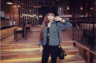 2015 秋冬새로운韓味淑女優雅時尚麻料短版西裝外套七天預購+現貨
