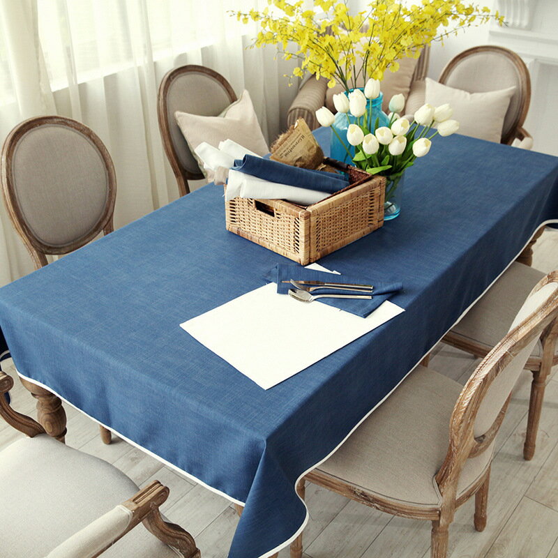 竹棉麻純色桌佈白色深藍色咖色餐桌佈茶幾蓋佈