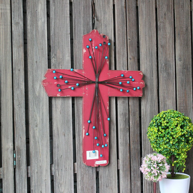 美式鄉村實木壁飾 十字架裝飾 復古做舊 鐵木結合 孤品1入