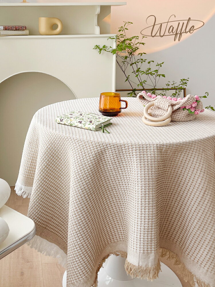 法式ins風棉麻日式白色蕾絲桌布茶幾布高級感圓桌布餐桌布