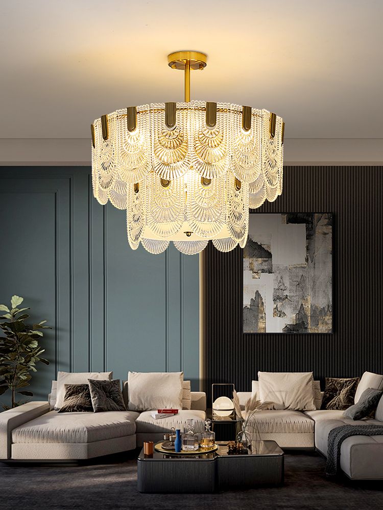 法式輕奢水晶吊燈復古玻璃客廳臥室大氣中式簡約現代玻璃網紅客廳