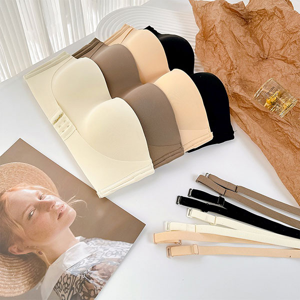 ANNAS 強力托高防滑無痕內衣套裝 一字領 肩帶可拆 不滑落 厚墊胸罩 無鋼圈 平口 無肩帶 2