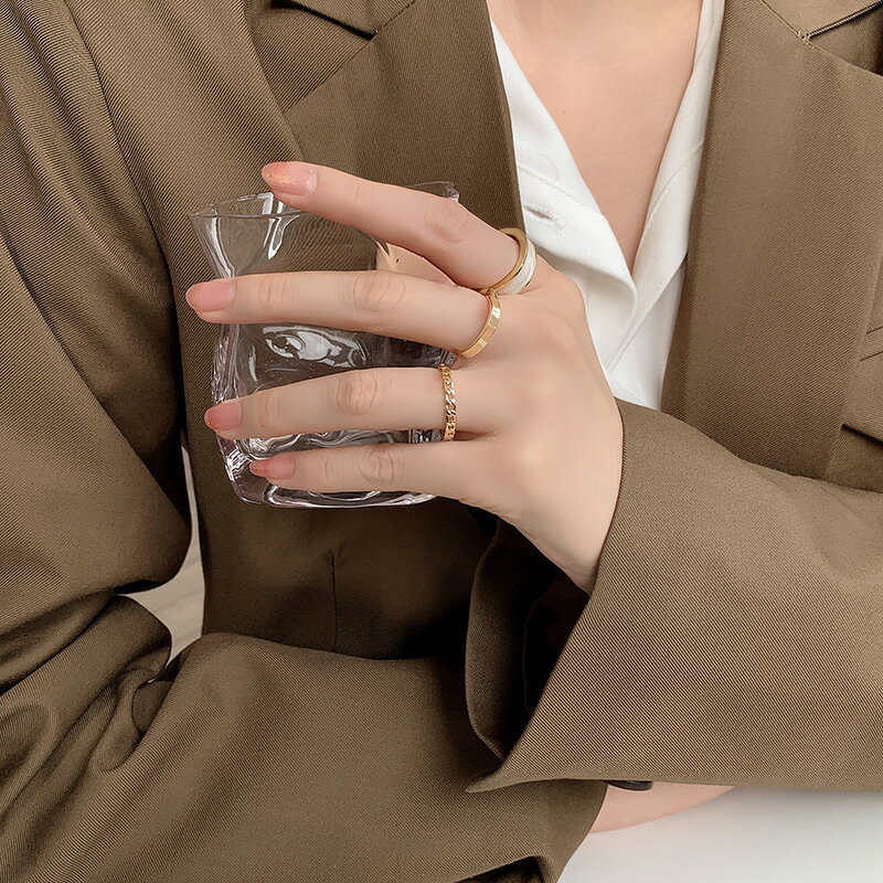 日韓系輕奢三件套戒指女ins潮網紅小眾設計時尚個性可調節食指戒