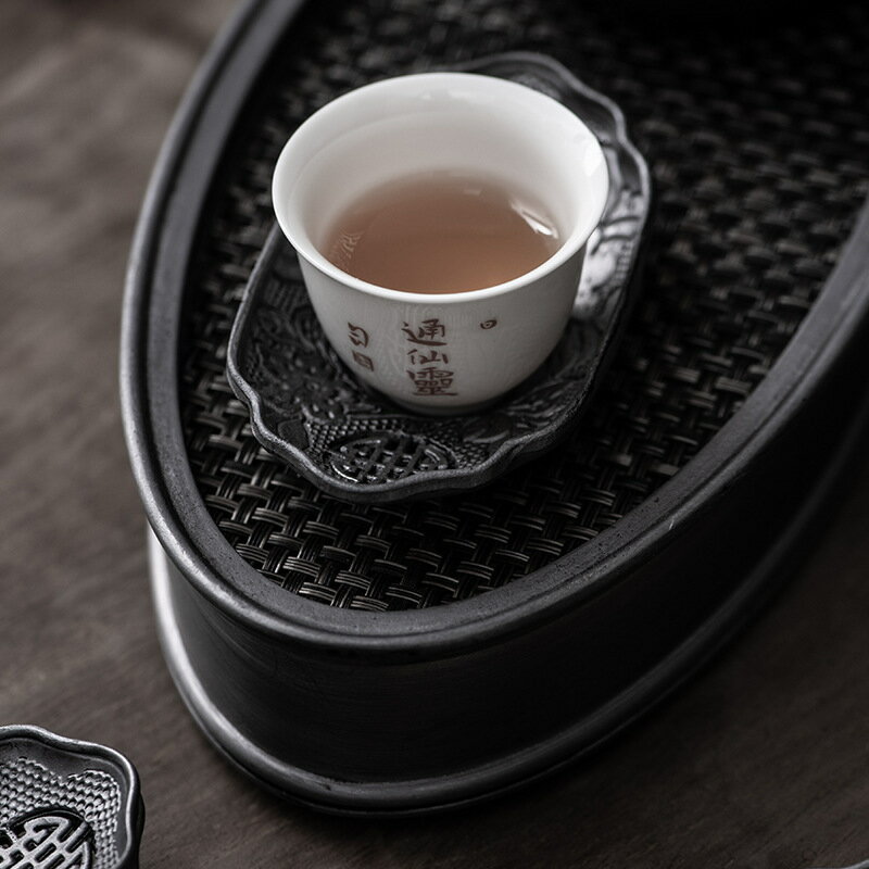 免運 茶具系列 純錫杯墊高檔茶托茶墊手工錘紋老錫制金屬防滑日式茶道功夫茶配件