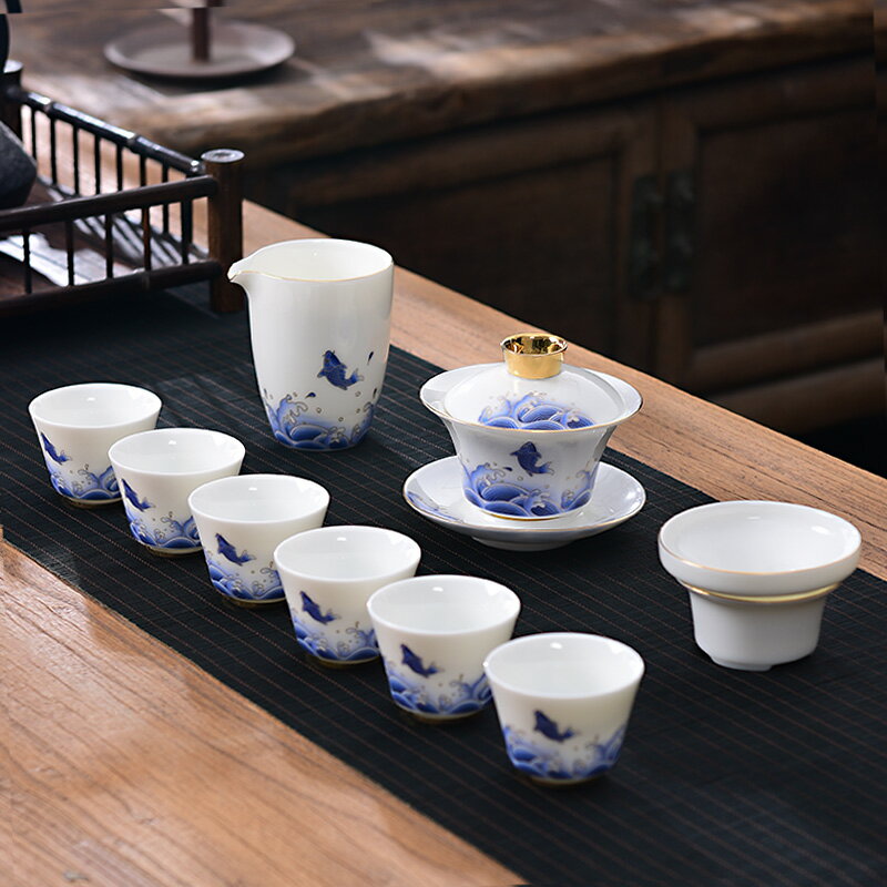 德化羊脂白玉瓷功夫茶具套裝家用陶瓷茶杯蓋碗小套工夫茶具整套