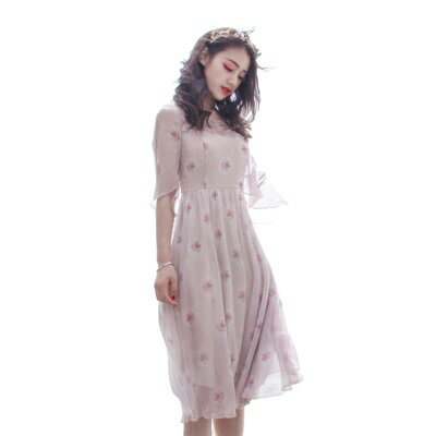 連身裙短袖洋裝-夏季薔薇印花雪紡女連衣裙73pu19【獨家進口】【米蘭精品】