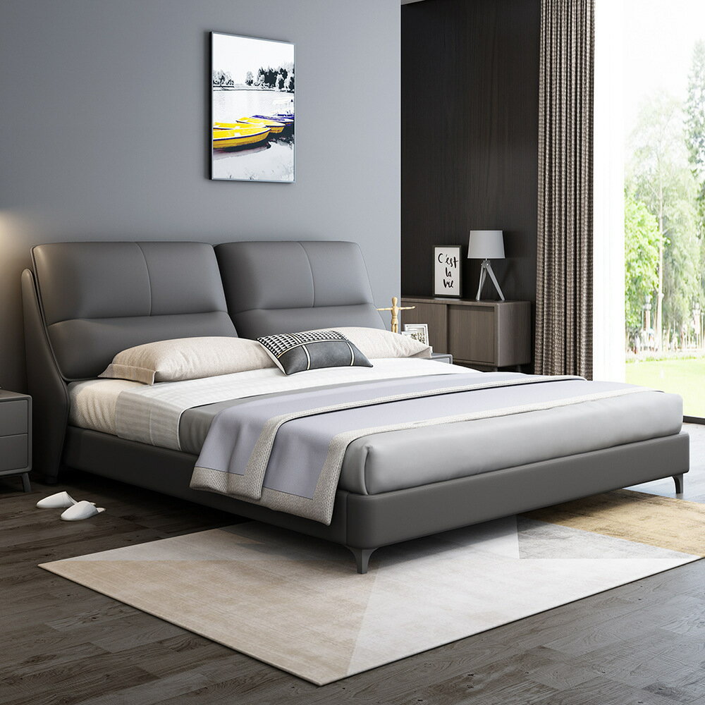 優樂悅~意式極簡真皮床現代簡約主臥室1.8m雙人床婚床輕奢軟包儲物網紅床