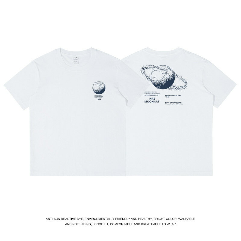 【喜挖】純棉白色印花短袖T恤男ins情侶裝寬鬆潮牌字母半袖上衣服幾何印花 0