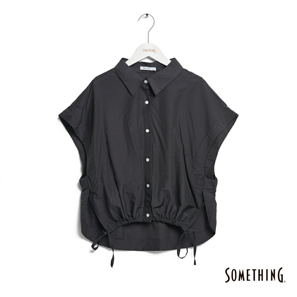 SOMETHING 女款 前短後長抽繩襯衫 (黑色)