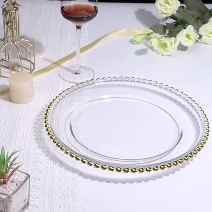 歐式金色珠點玻璃盤西餐盤牛排盤家用餐具套裝宴會甜品擺盤樣板房