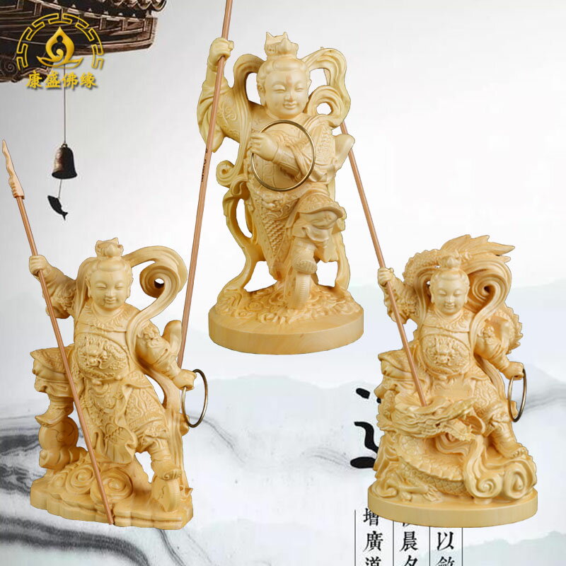 哪吒三太子黃楊木雕小佛像站龍太子風火輪中壇元帥手工人物工藝品