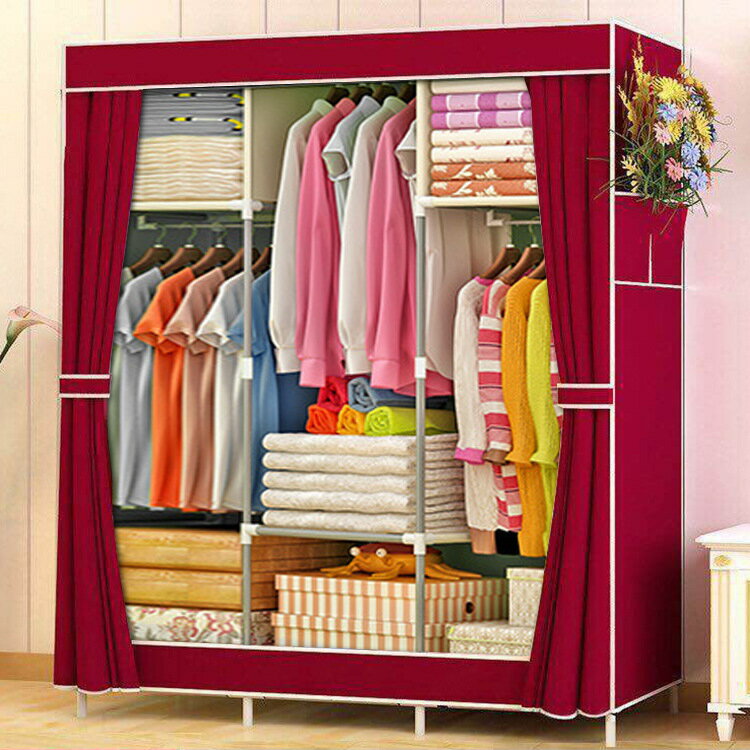 簡易衣櫃防塵無紡佈衣櫥出租房佈衣櫃可折疊加粗鋼管耐用收納櫃