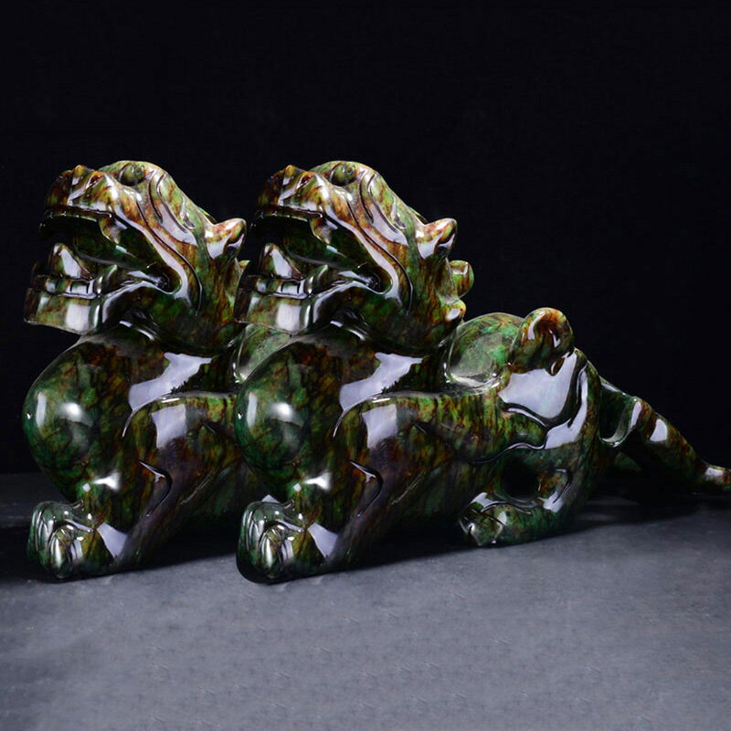 岫玉貔貅擺件一對家居工藝品裝飾品玉石