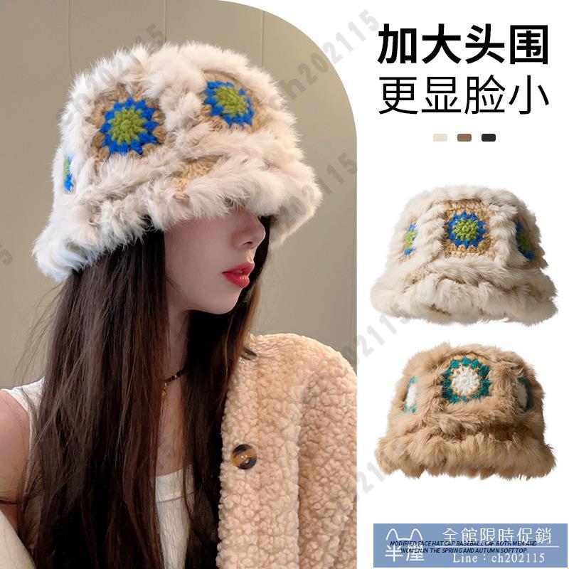 毛帽 兔毛醒獅帽子女秋冬可愛潮流保暖漁夫帽顯臉小大頭圍毛茸茸水桶帽 半屋