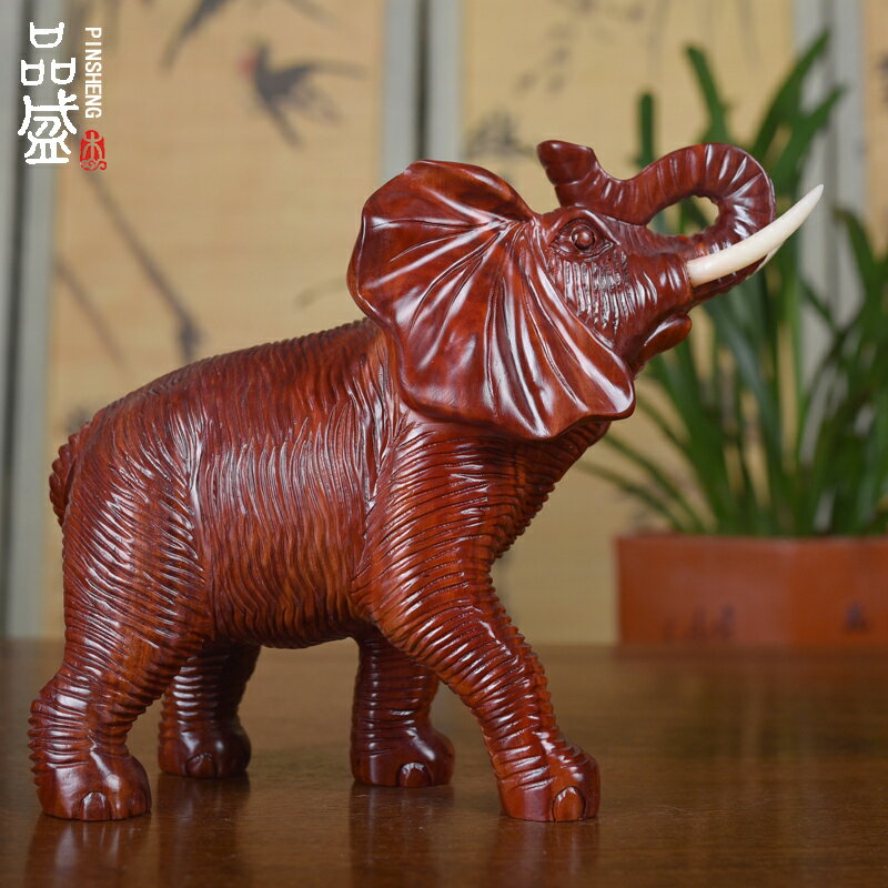 紅檀木雕大象物件黑檀實木質綠檀紅木工藝品大號鎮宅招財風水擺件1入