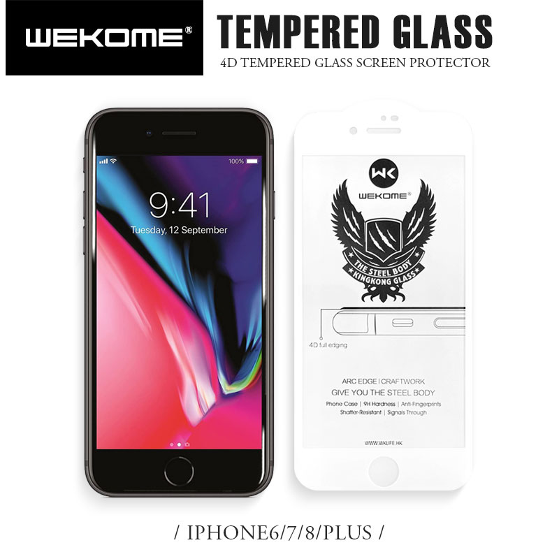 WK金剛4D鋼化玻璃膜 蘋果 iPhone7/8plus 全屏滿版手機貼膜 9H硬度 二次強化 耐磨防刮 螢幕保護貼