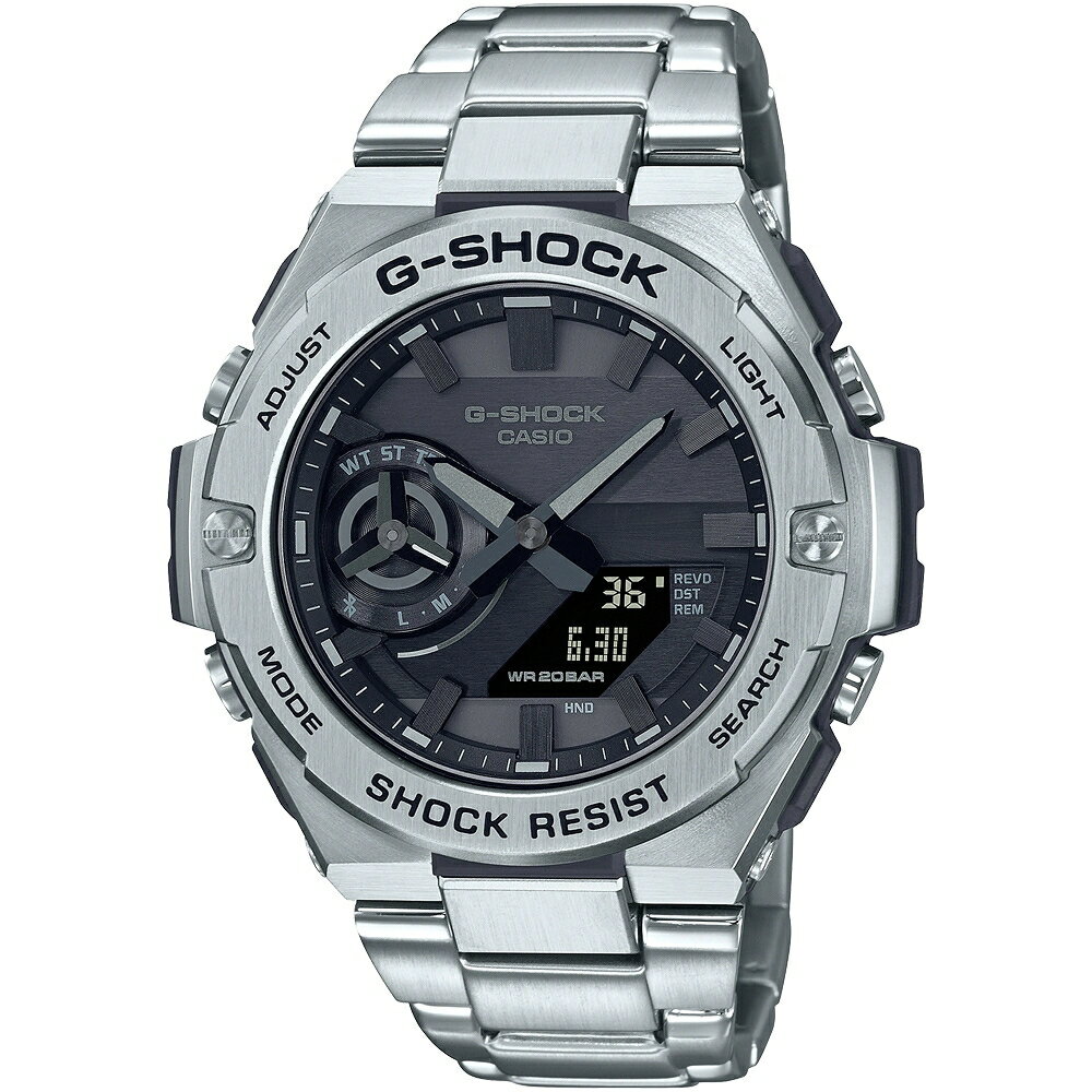 送禮首選★CASIO 卡西歐 G-SHOCK/太陽能碳核心防護藍牙雙顯手錶GST-B500D-1A1 附提袋【全館滿額折價★APP下單點數4倍送】線上購買享 實體門市同步服務