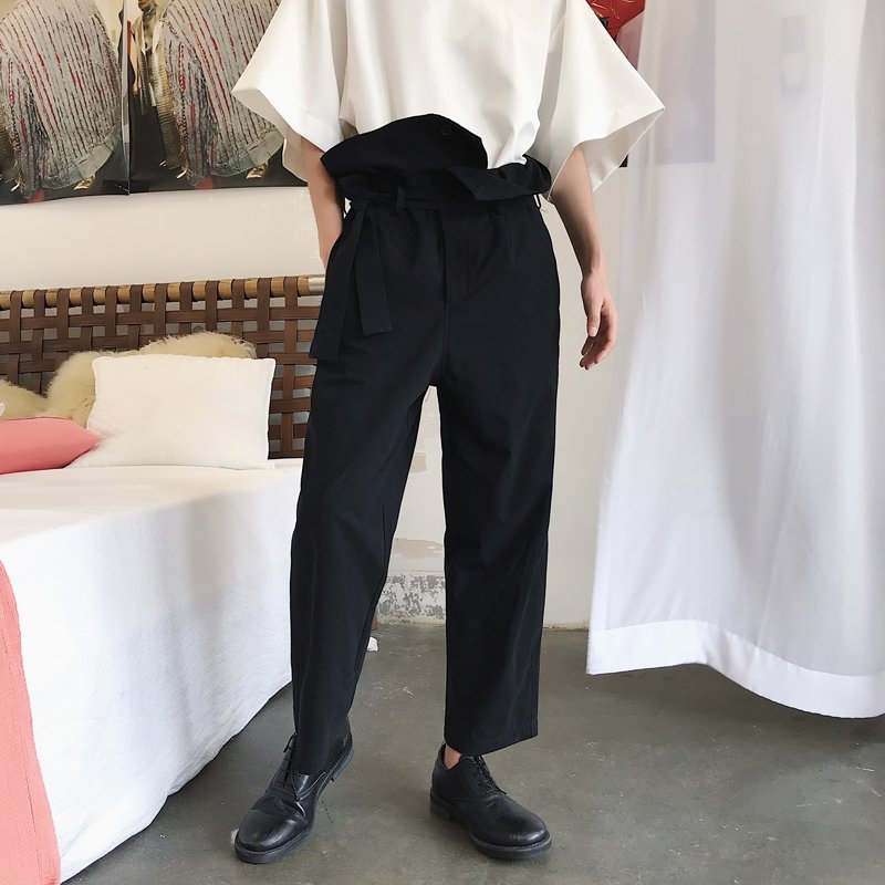 FINDSENSE H1 2018 夏季 新款 男 日本 設計師款 復古 寬鬆 翻邊九分褲 顯瘦哈倫褲 獨家款
