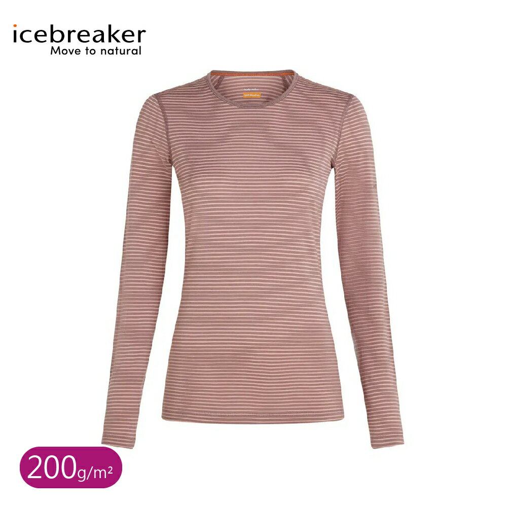 【Icebreaker 女 Oasis 圓領長袖上衣BF200《藕粉/淡裸粉》】104375/排汗衣/羊毛長T/發熱衣