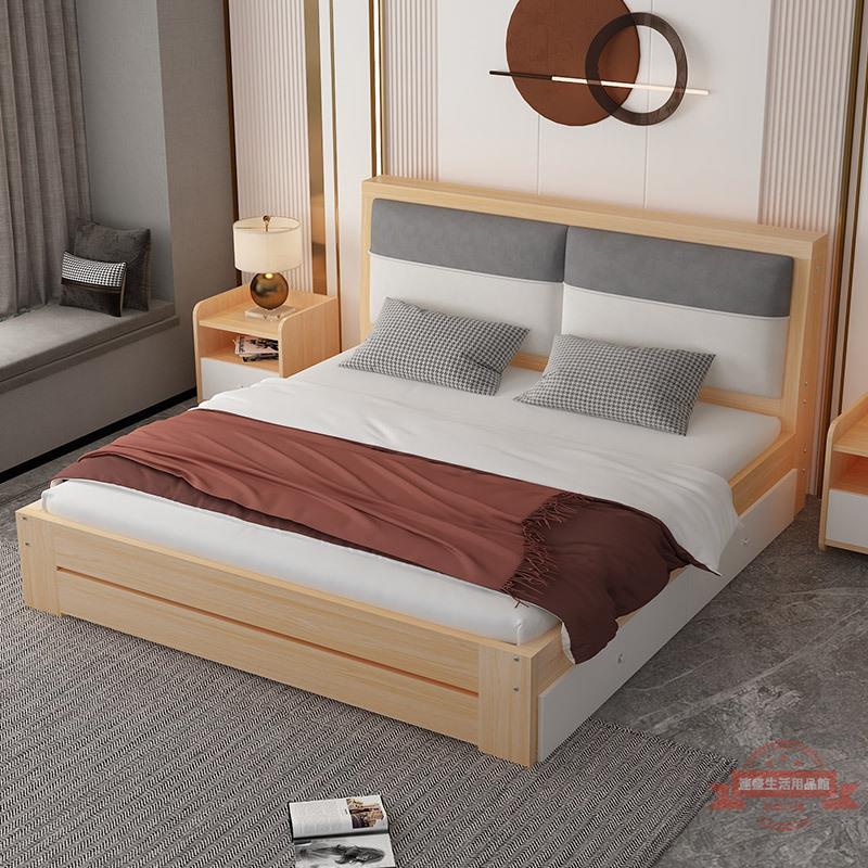 實木床現代簡約1.8米家用主臥雙人床1.5米出租房1.2m經濟型單人床