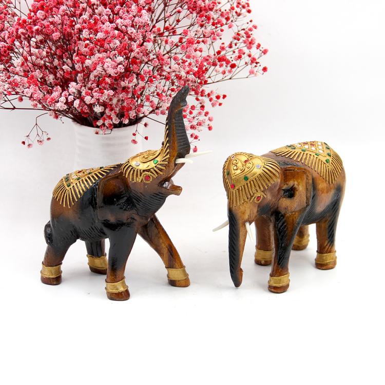 泰國進口純手工實木金箔大象桌面擺件東南亞家裝飾品吉象招財小象