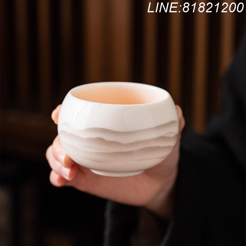 羊脂玉茶具 白瓷茶具 免運/開票 公司貨 羊脂玉陶瓷品茗茶杯禪寂水墨主人杯功夫茶具高檔茶碗現代輕奢 快速出貨