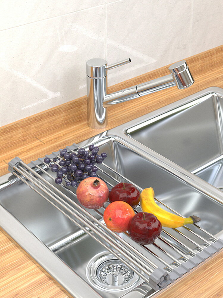 APP下單享點數9% 廚房置物架水槽果蔬瀝水架水池碗碟收納架子硅膠可折疊碗盤瀝水籃