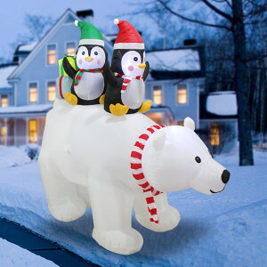 聖誕節裝飾 2022新款圣誕充氣北極熊企鵝一家戶外庭院派對發光充氣裝飾品現貨 夏洛特居家名品
