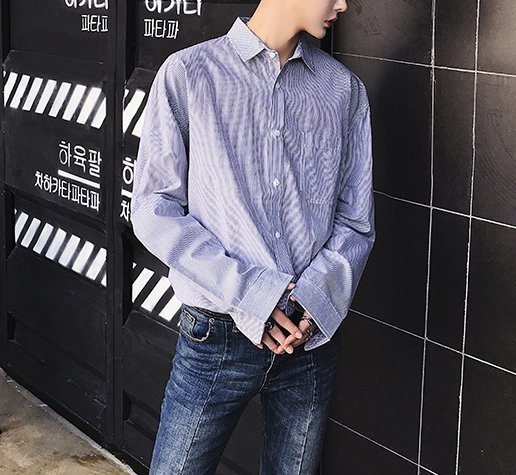 FINDSENSE G6 韓國時尚 百搭細條紋寬鬆長袖襯衫文藝簡約上衣