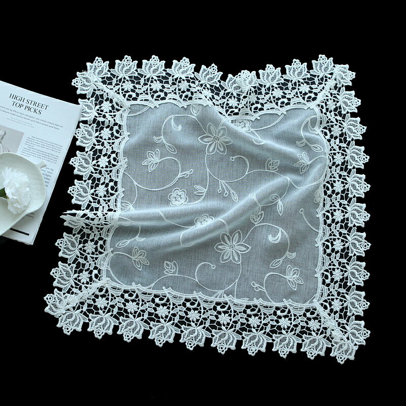 唯米9933簡約現代白色蕾絲繡花多用蓋巾電視床頭柜防塵巾遮蓋罩套