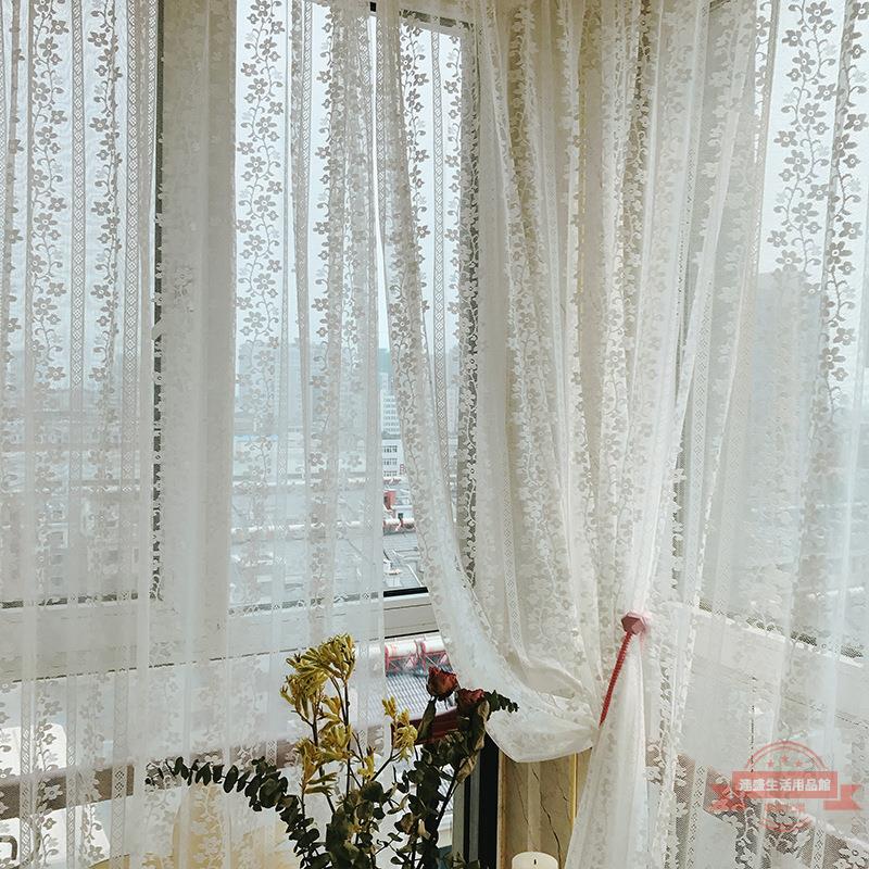北歐風唯美白色蕾絲窗紗客廳陽臺臥室飄窗成品窗簾白紗簾美式鄉村