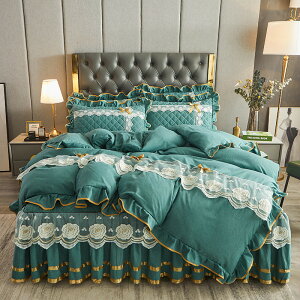 韓式蕾絲床裙四件套床上用品套件夾棉加厚床罩枕套花邊被套1.8/2m